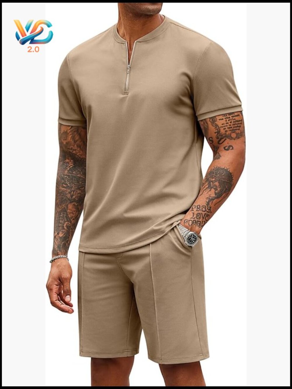 Men's 2 Piece Tracksuit Set Quarter Zip Polo Shirt Shorts Athletic Jogging